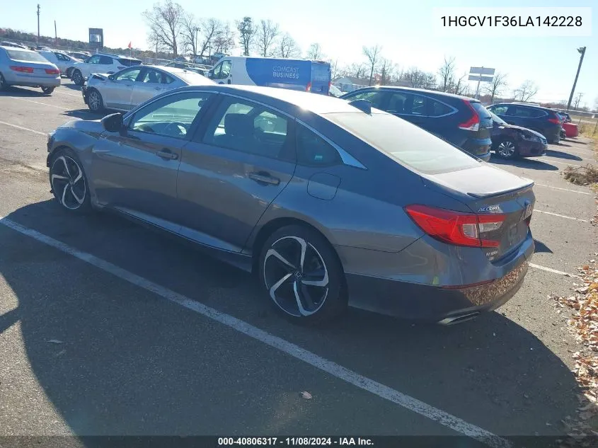 2020 Honda Accord Sport VIN: 1HGCV1F36LA142228 Lot: 40806317