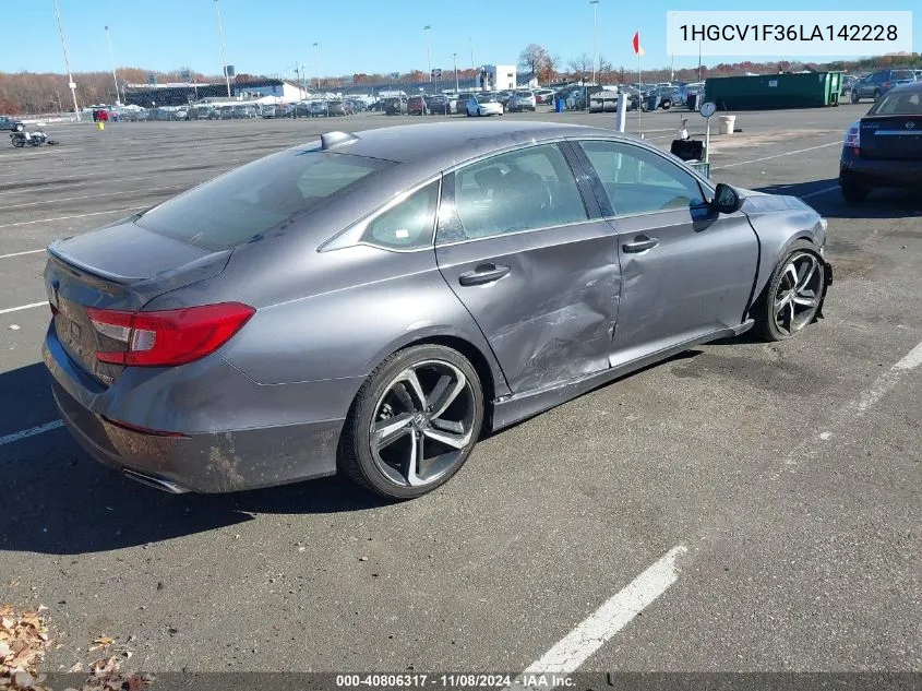 2020 Honda Accord Sport VIN: 1HGCV1F36LA142228 Lot: 40806317