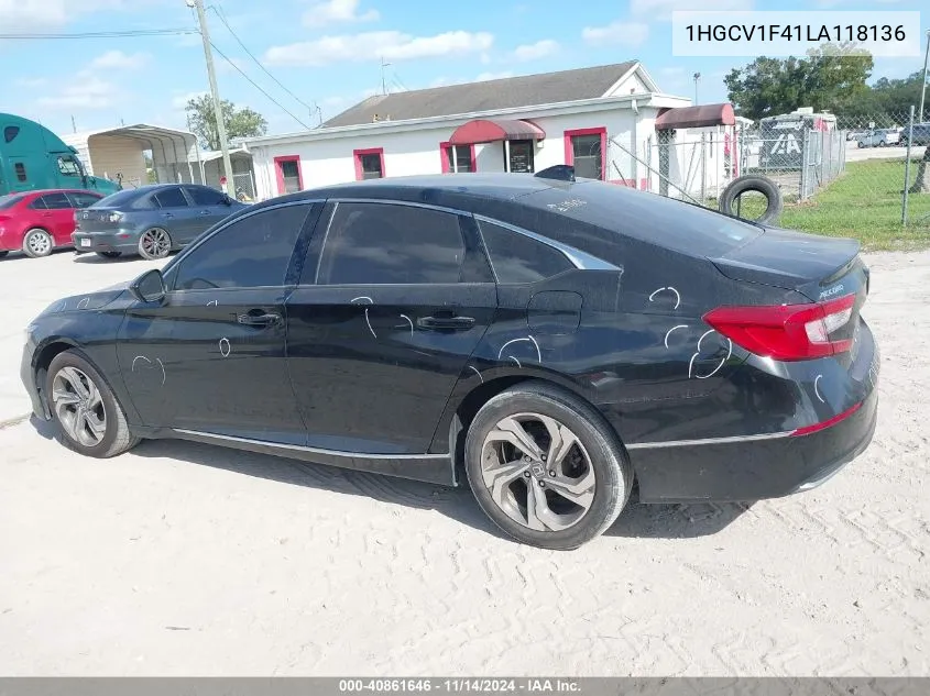 2020 Honda Accord Ex VIN: 1HGCV1F41LA118136 Lot: 40861646