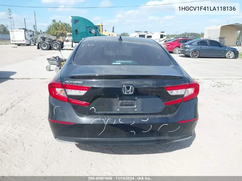 2020 Honda Accord Ex VIN: 1HGCV1F41LA118136 Lot: 40861646