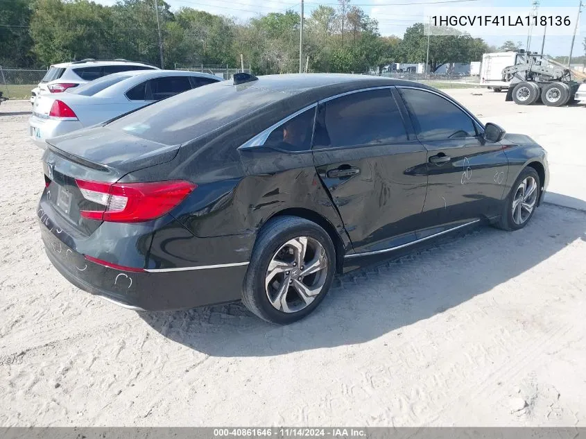 2020 Honda Accord Ex VIN: 1HGCV1F41LA118136 Lot: 40861646