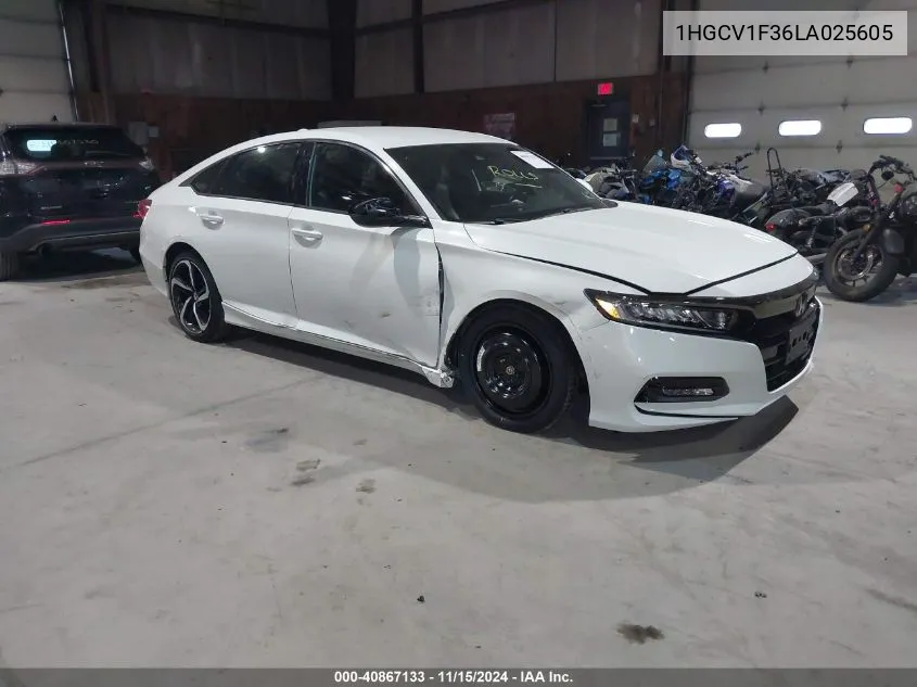 2020 Honda Accord Sport VIN: 1HGCV1F36LA025605 Lot: 40867133