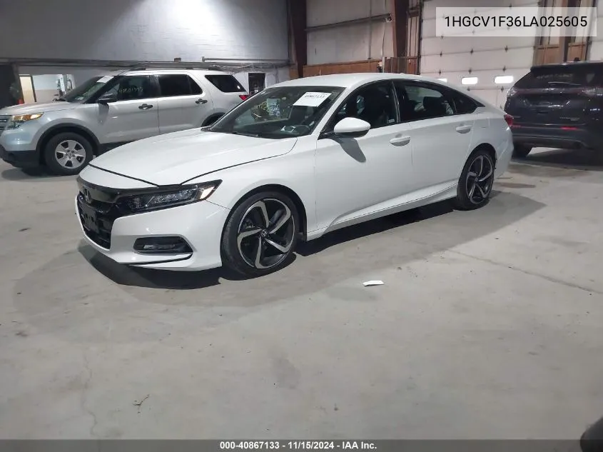 2020 Honda Accord Sport VIN: 1HGCV1F36LA025605 Lot: 40867133