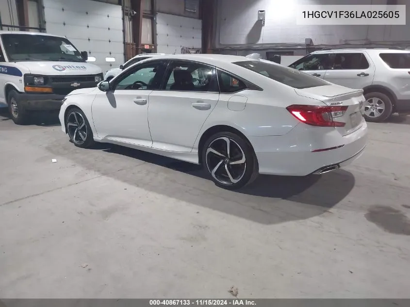 2020 Honda Accord Sport VIN: 1HGCV1F36LA025605 Lot: 40867133