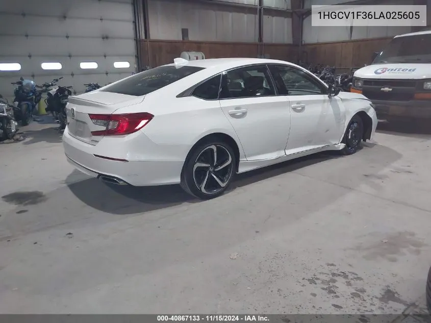 2020 Honda Accord Sport VIN: 1HGCV1F36LA025605 Lot: 40867133