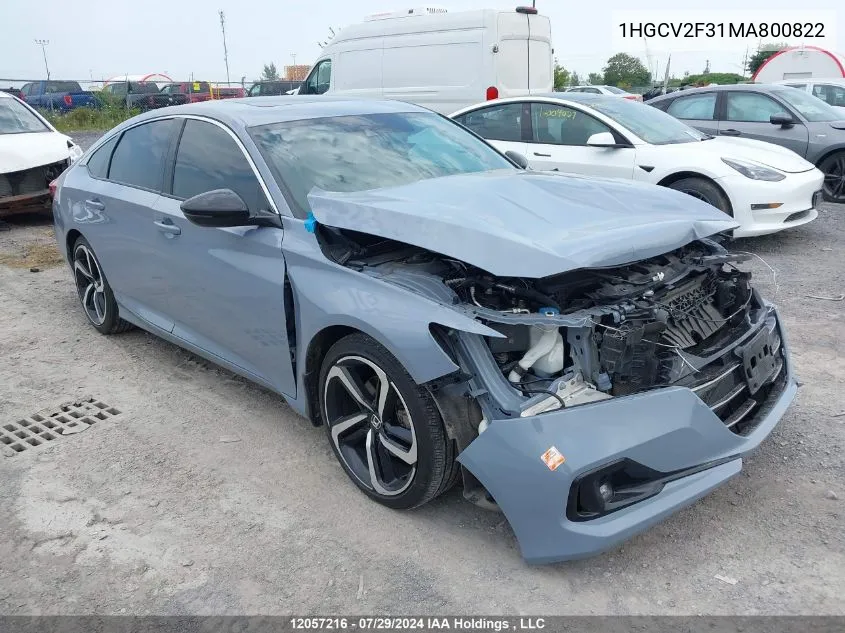 2021 Honda Accord Sport VIN: 1HGCV2F31MA800822 Lot: 12057216