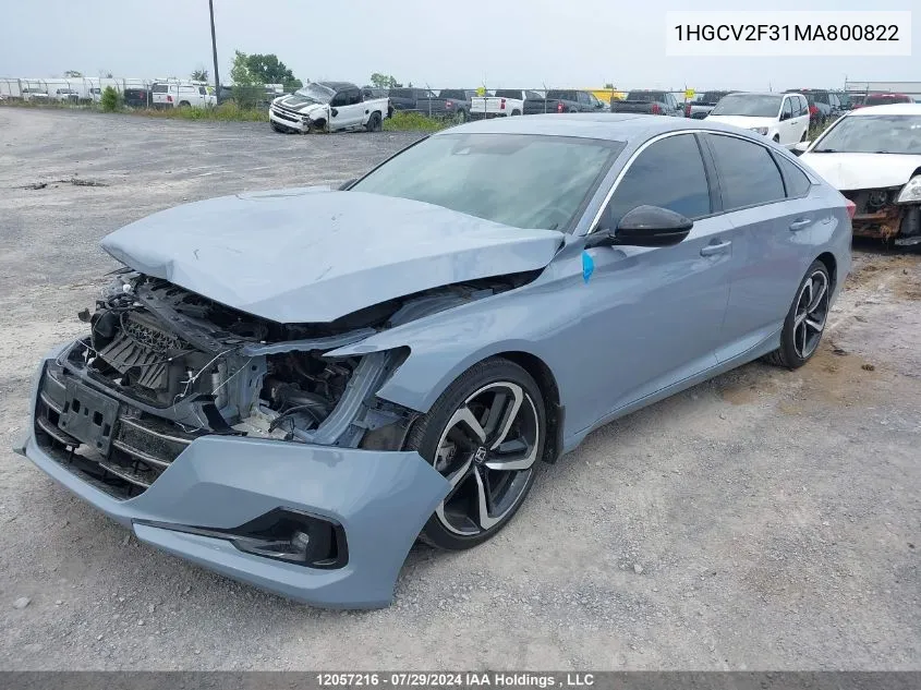 2021 Honda Accord Sport VIN: 1HGCV2F31MA800822 Lot: 12057216