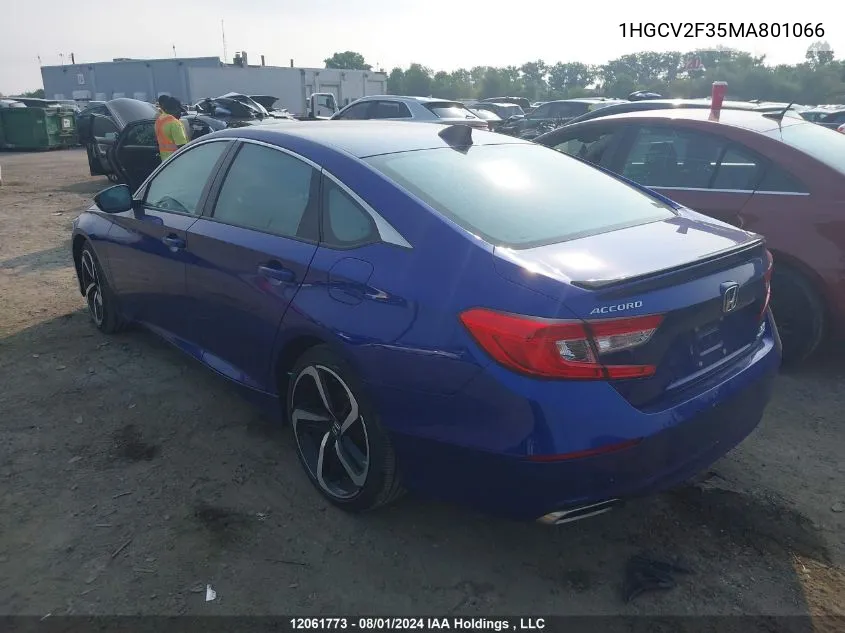 2021 Honda Accord Sedan VIN: 1HGCV2F35MA801066 Lot: 12061773