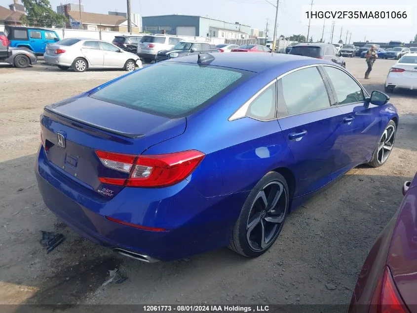 2021 Honda Accord Sedan VIN: 1HGCV2F35MA801066 Lot: 12061773