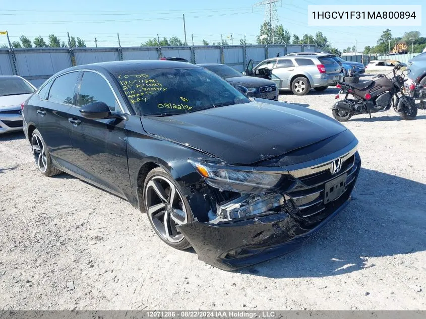 1HGCV1F31MA800894 2021 Honda Accord Sedan