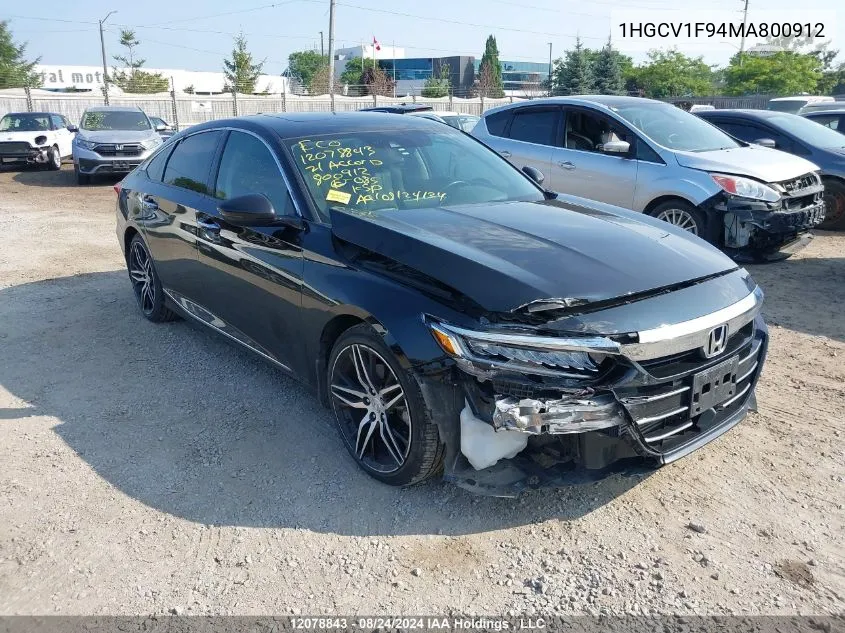 2021 Honda Accord Sedan VIN: 1HGCV1F94MA800912 Lot: 12078843