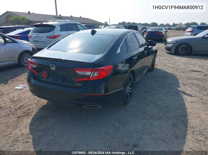 2021 Honda Accord Sedan VIN: 1HGCV1F94MA800912 Lot: 12078843