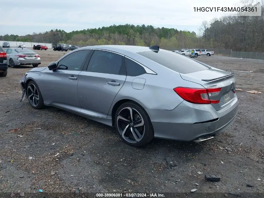 2021 Honda Accord Sport Special Edition VIN: 1HGCV1F43MA054361 Lot: 38906081