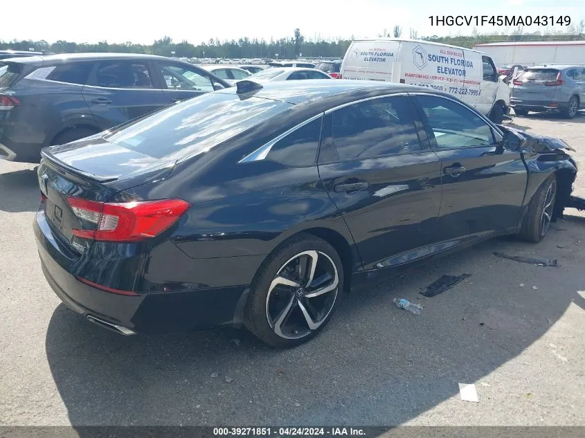 2021 Honda Accord Sport Special Edition VIN: 1HGCV1F45MA043149 Lot: 39271851