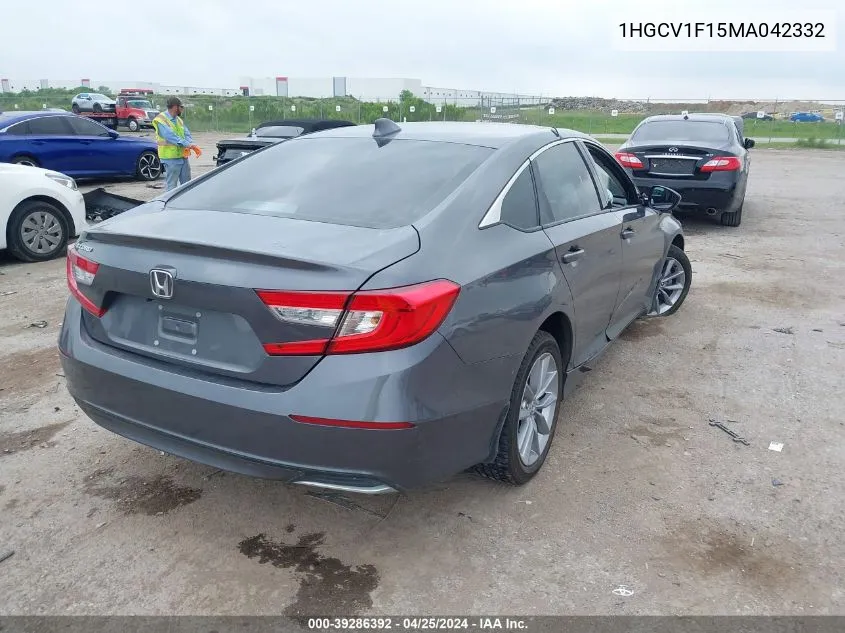 2021 Honda Accord Lx VIN: 1HGCV1F15MA042332 Lot: 39286392