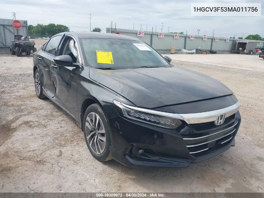 2021 Honda Accord Hybrid Ex-L VIN: 1HGCV3F53MA011756 Lot: 39309672