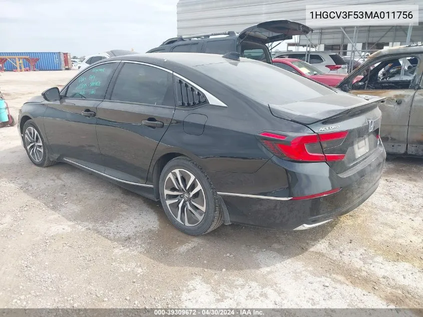 2021 Honda Accord Hybrid Ex-L VIN: 1HGCV3F53MA011756 Lot: 39309672