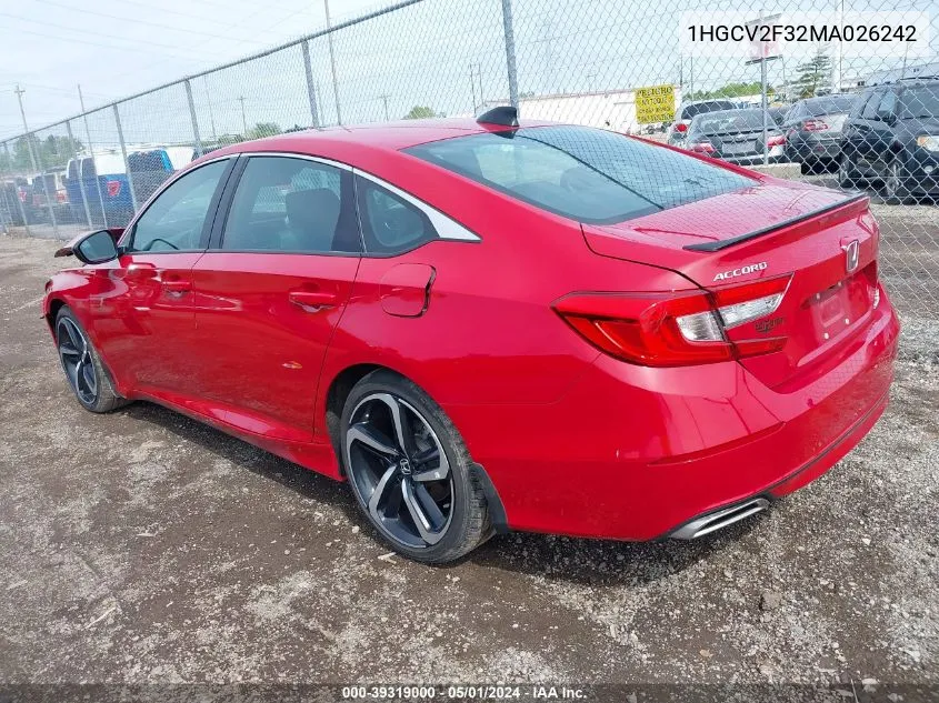 2021 Honda Accord Sport 2.0T VIN: 1HGCV2F32MA026242 Lot: 39319000