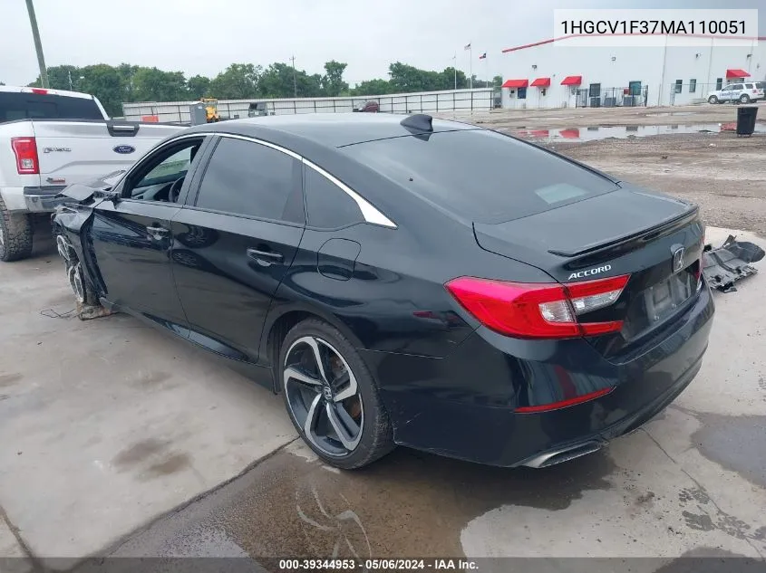 2021 Honda Accord Sport VIN: 1HGCV1F37MA110051 Lot: 39344953