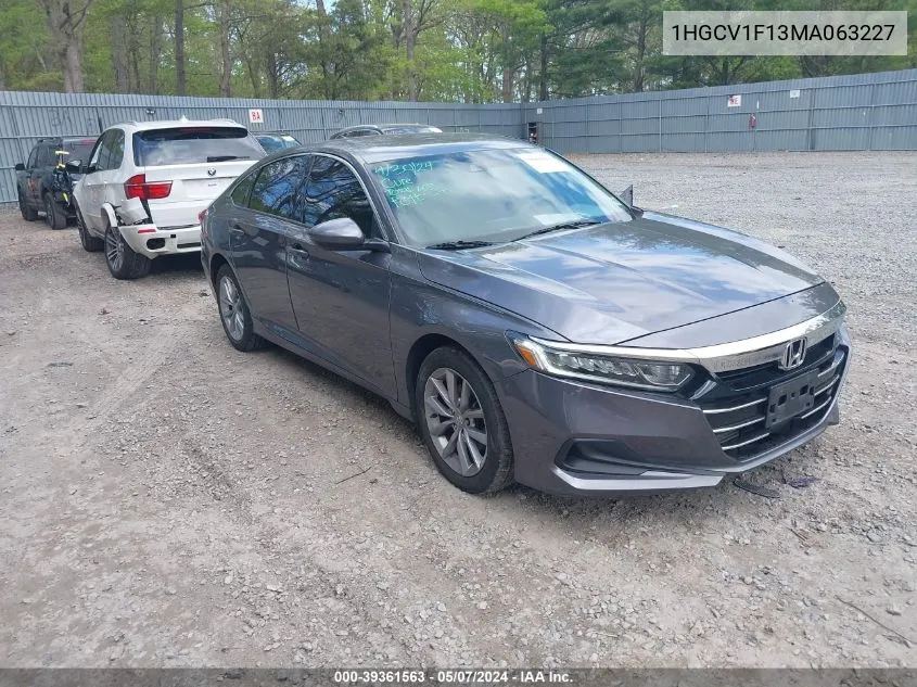 2021 Honda Accord Lx VIN: 1HGCV1F13MA063227 Lot: 39361563