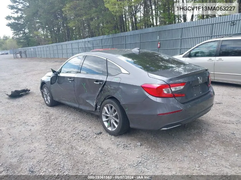 2021 Honda Accord Lx VIN: 1HGCV1F13MA063227 Lot: 39361563