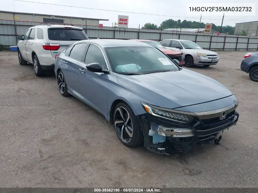 2021 Honda Accord Sport 2.0T VIN: 1HGCV2F35MA032732 Lot: 39362190