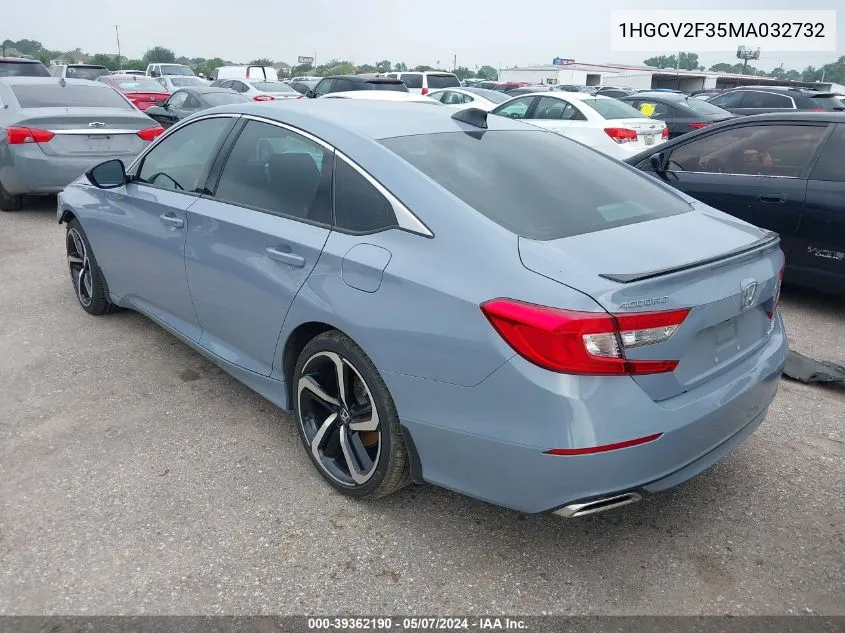 2021 Honda Accord Sport 2.0T VIN: 1HGCV2F35MA032732 Lot: 39362190