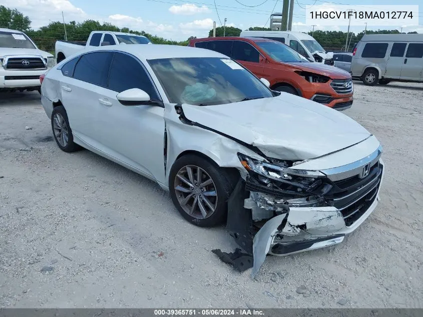 2021 Honda Accord Lx VIN: 1HGCV1F18MA012774 Lot: 39365751