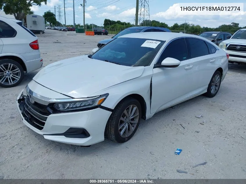 2021 Honda Accord Lx VIN: 1HGCV1F18MA012774 Lot: 39365751