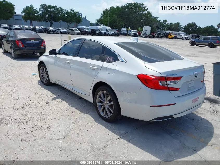 2021 Honda Accord Lx VIN: 1HGCV1F18MA012774 Lot: 39365751