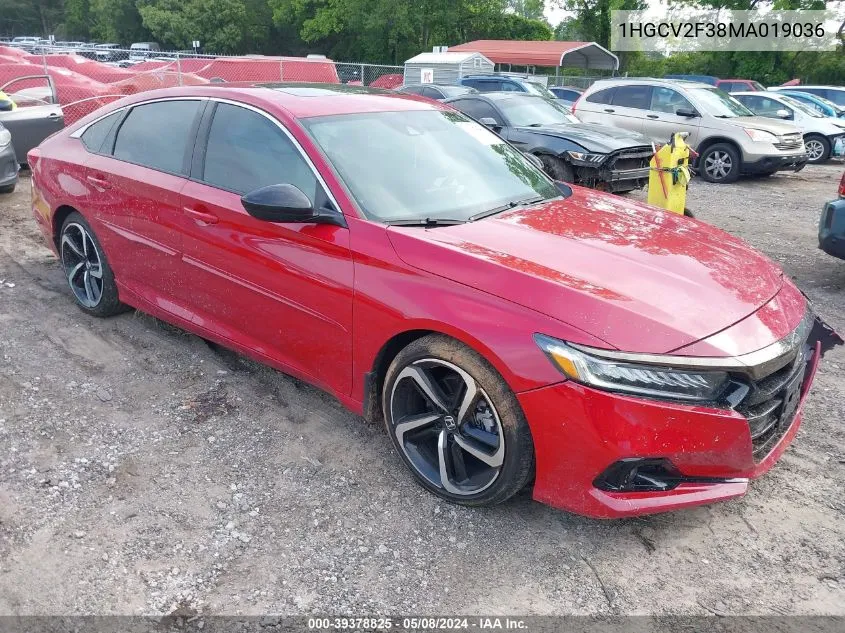 2021 Honda Accord Sport 2.0T VIN: 1HGCV2F38MA019036 Lot: 39378825