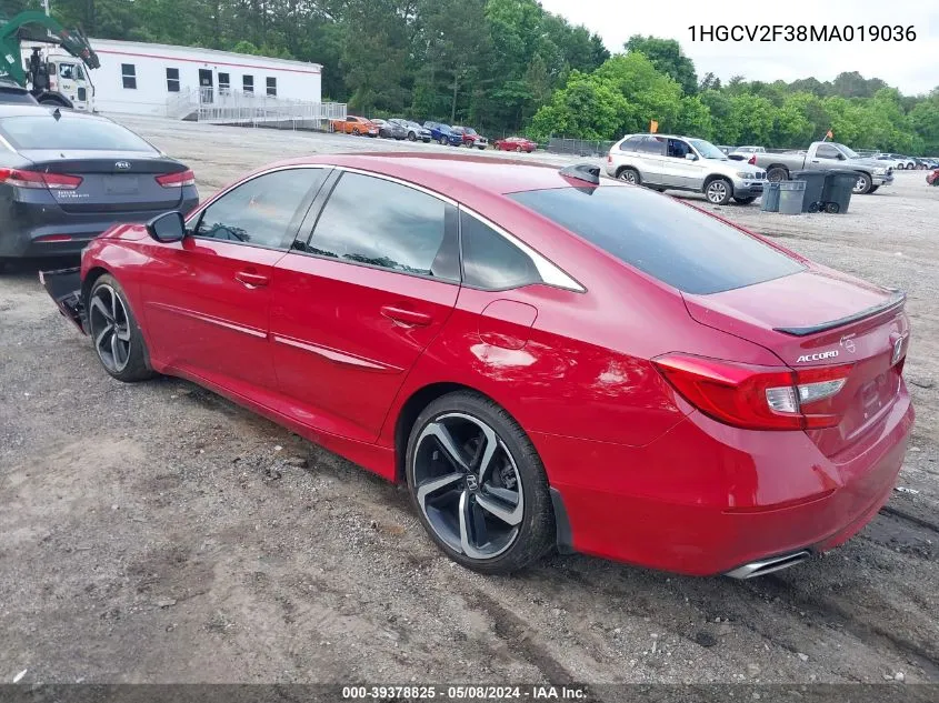 2021 Honda Accord Sport 2.0T VIN: 1HGCV2F38MA019036 Lot: 39378825