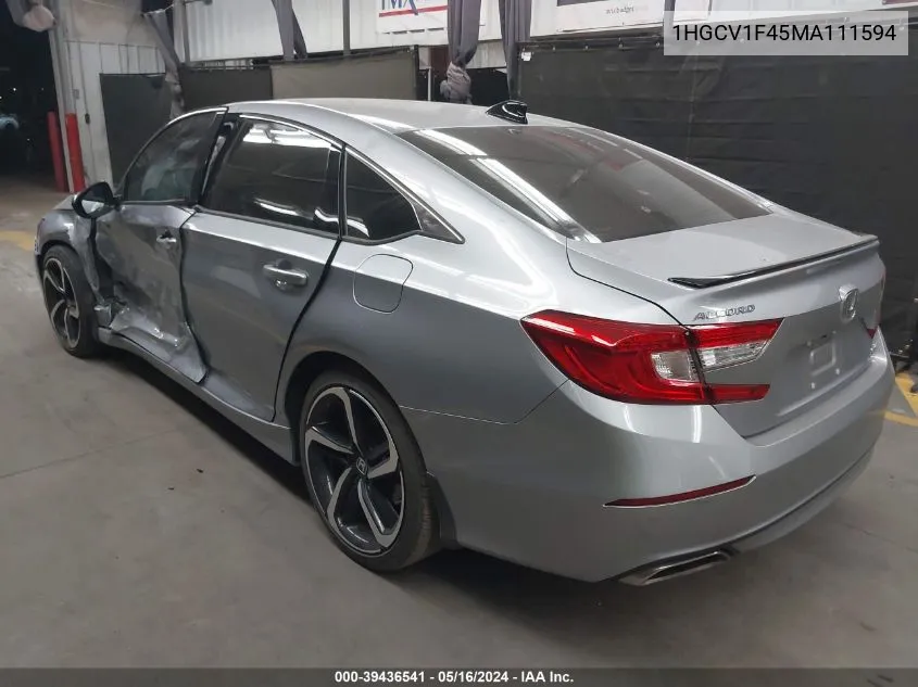 2021 Honda Accord Sport Special Edition VIN: 1HGCV1F45MA111594 Lot: 39436541