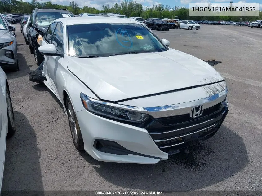 2021 Honda Accord Lx VIN: 1HGCV1F16MA041853 Lot: 39487176