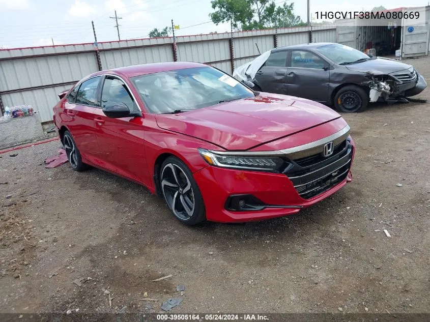 2021 Honda Accord Sport VIN: 1HGCV1F38MA080669 Lot: 39505164