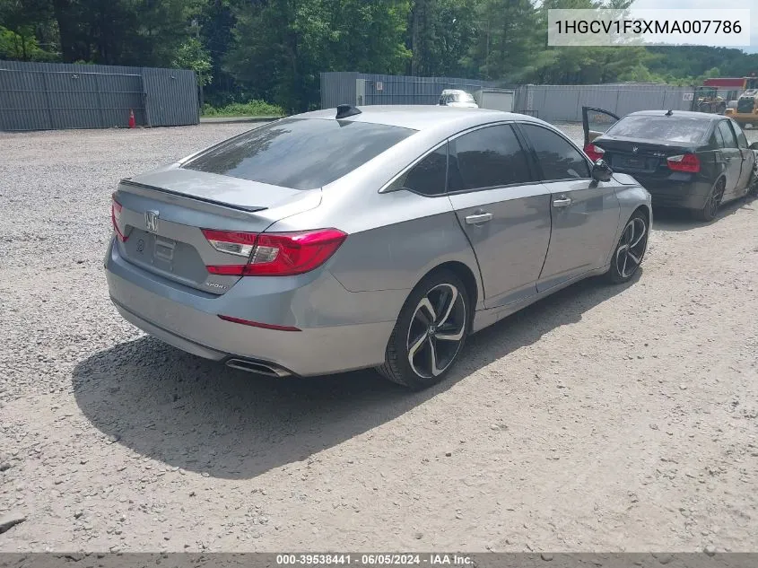 2021 Honda Accord Sport VIN: 1HGCV1F3XMA007786 Lot: 39538441