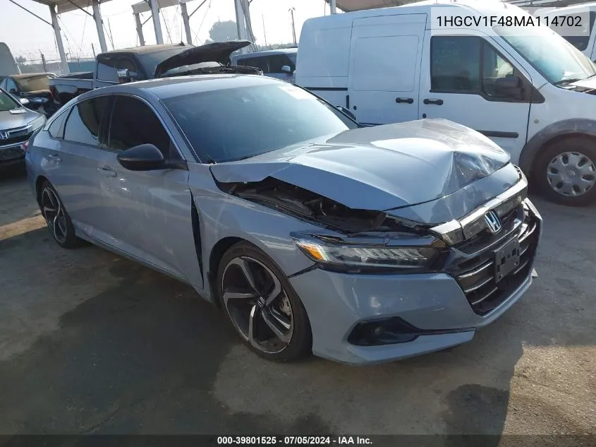 2021 Honda Accord Sport Special Edition VIN: 1HGCV1F48MA114702 Lot: 39801525