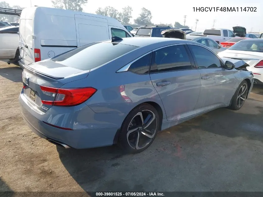 2021 Honda Accord Sport Special Edition VIN: 1HGCV1F48MA114702 Lot: 39801525