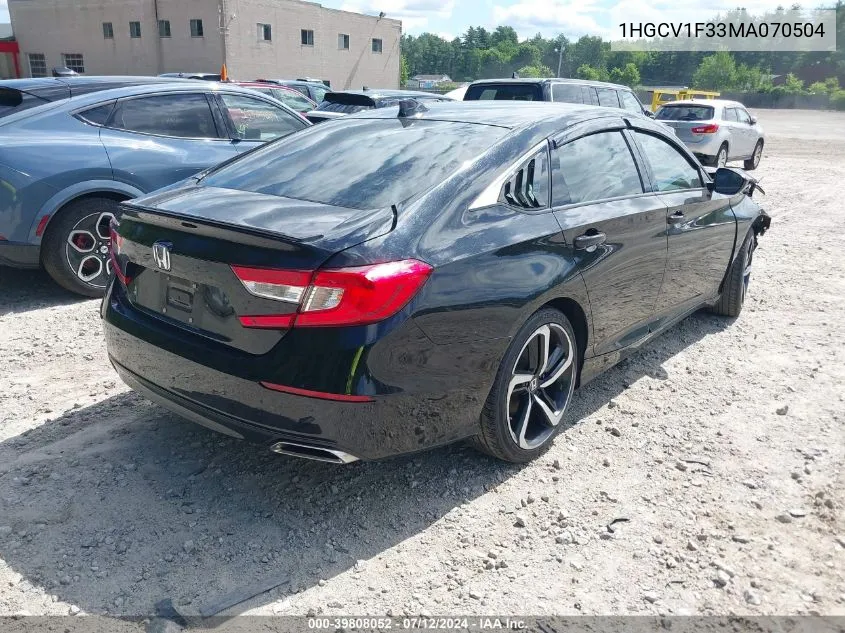 2021 Honda Accord Sport VIN: 1HGCV1F33MA070504 Lot: 39808052