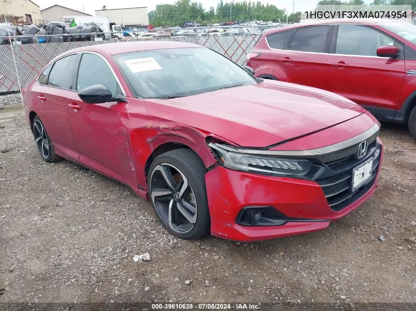 2021 Honda Accord Sport VIN: 1HGCV1F3XMA074954 Lot: 39810639