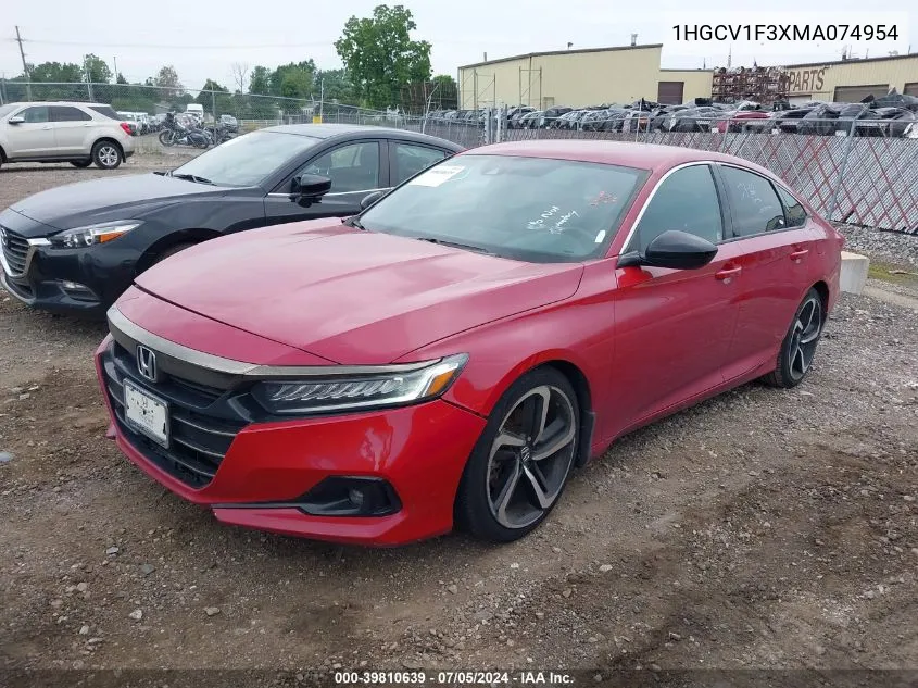 2021 Honda Accord Sport VIN: 1HGCV1F3XMA074954 Lot: 39810639