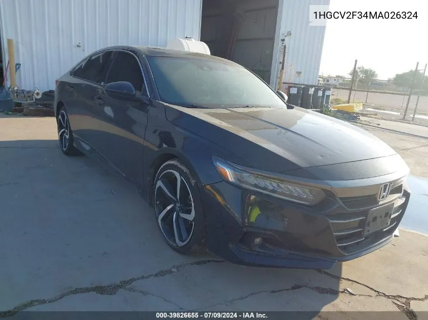 2021 Honda Accord Sport 2.0T VIN: 1HGCV2F34MA026324 Lot: 39826655