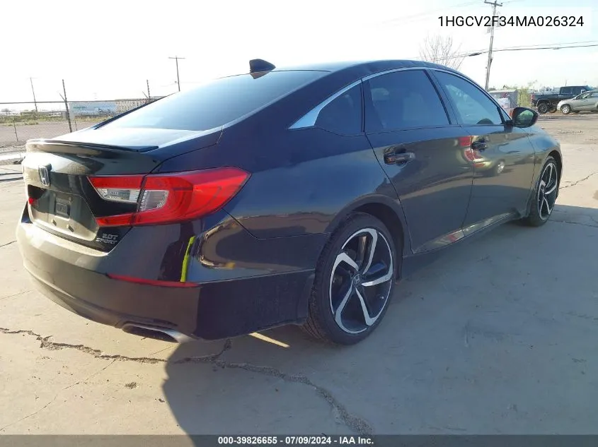 2021 Honda Accord Sport 2.0T VIN: 1HGCV2F34MA026324 Lot: 39826655