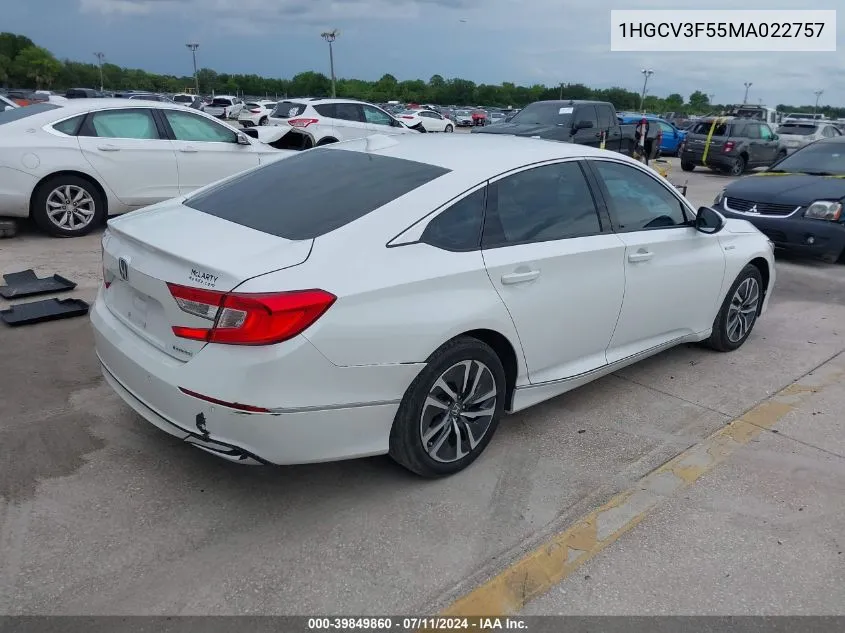 2021 Honda Accord Hybrid Ex-L VIN: 1HGCV3F55MA022757 Lot: 39849860