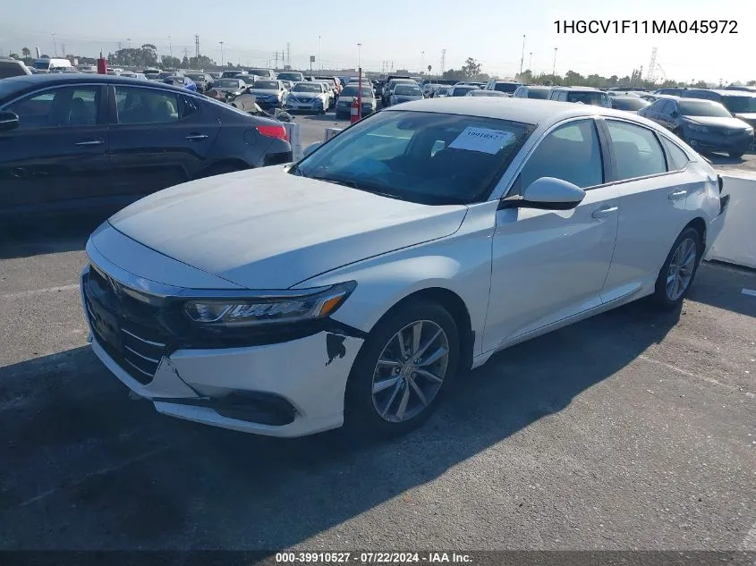 2021 Honda Accord Lx VIN: 1HGCV1F11MA045972 Lot: 39910527