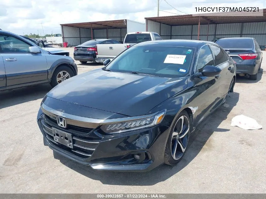 2021 Honda Accord Sport VIN: 1HGCV1F37MA045721 Lot: 39922857