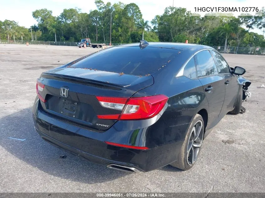 2021 Honda Accord Sport VIN: 1HGCV1F30MA102776 Lot: 39946051