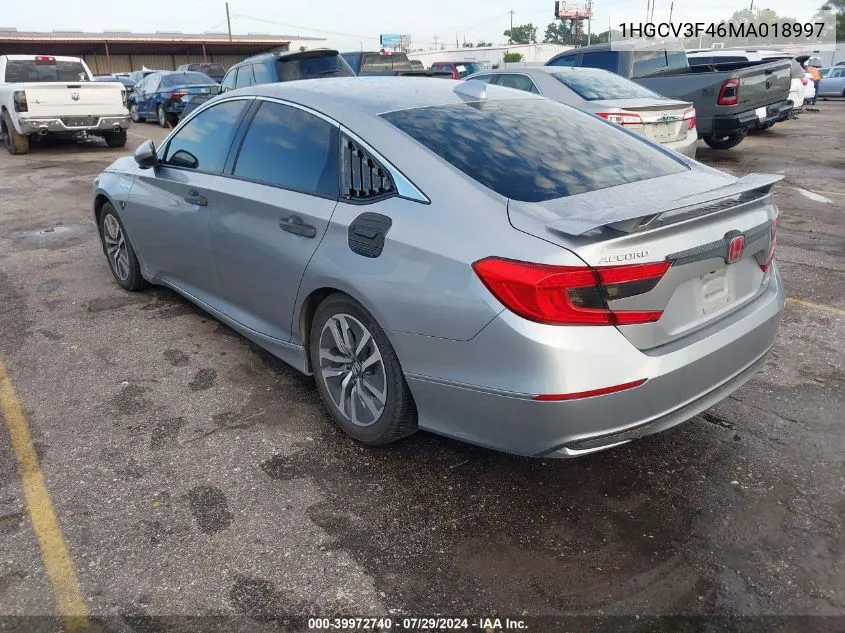 2021 Honda Accord Hybrid Ex VIN: 1HGCV3F46MA018997 Lot: 39972740