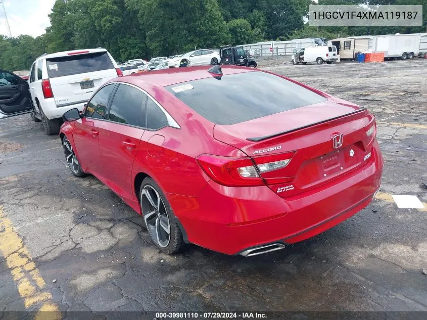 2021 Honda Accord Sport Special Edition VIN: 1HGCV1F4XMA119187 Lot: 39981110