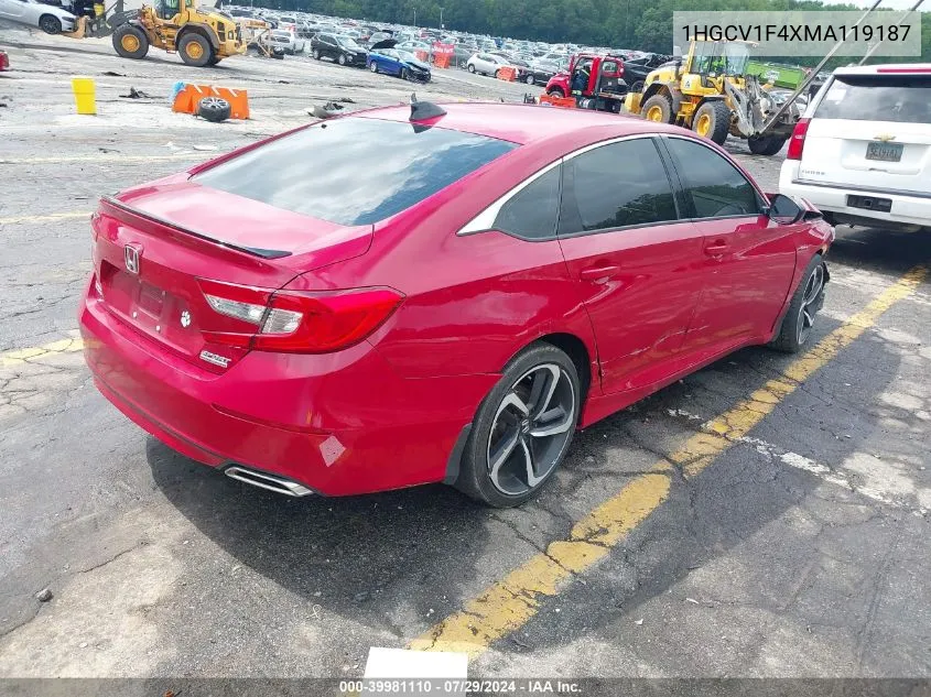 2021 Honda Accord Sport Special Edition VIN: 1HGCV1F4XMA119187 Lot: 39981110